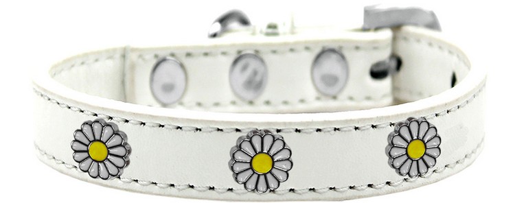 White Daisy Widget Dog Collar White Size 20